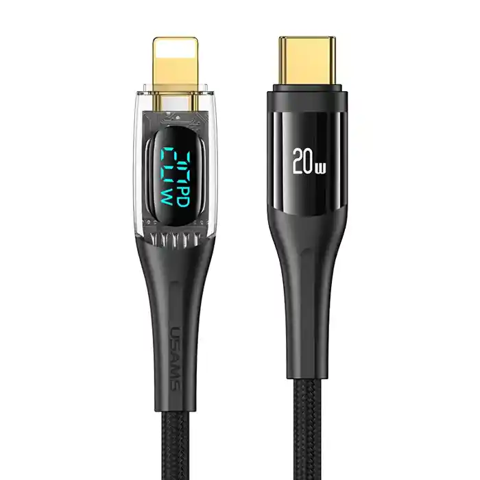 USAMS SJ589 Type-C To Lighting 20W Transparent Digital Display Cable (2 Meter)